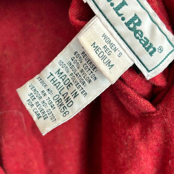 LL Bean Reversible Chore Coat M Wool Insulated Red Black Jacket L.L. Bean Hood - Picture 5 of 6